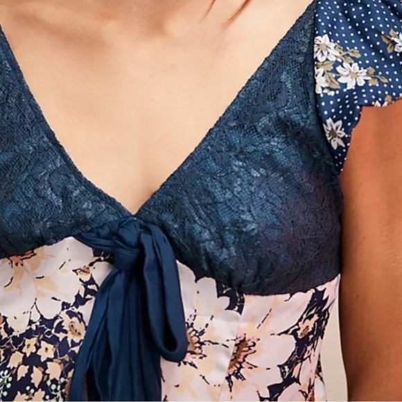 NWT Free people blue floral mini dress bow size M - Picture 4 of 9